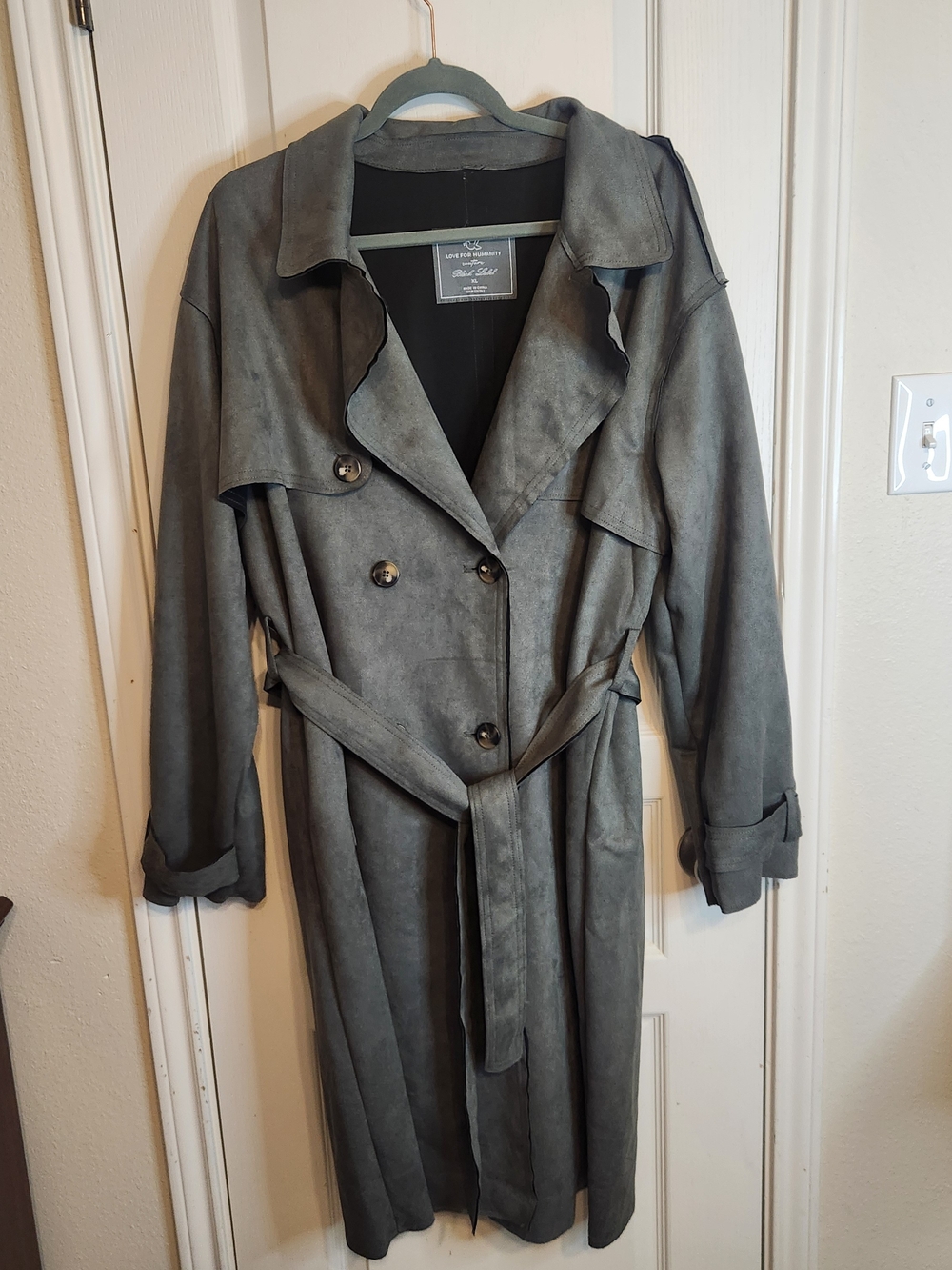 Black Label Gray Suede Trench Coat with Tie Belt